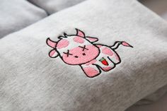 ✰Strawberry Cow! A BOXEDTRENDS Original✰Ash Grey✰UNISEX✰Hand drawn and designed✰Embroidered sweatshirt✰Super soft and comfy!✰Model is 5'5 and wearing Size L Fall Cotton Kawaii Sweatshirt, Cute Embroidered Logo Sweatshirt For Streetwear, Kawaii Cotton Sweatshirt For Fall, Casual Gray Sweatshirt With Cartoon Print, Cotton Cartoon Print Hoodie Sweatshirt, Cute Embroidered Hoodie For Streetwear, Casual Pink Hoodie With Embroidered Graphics, Cute Cotton Sweatshirt For Loungewear, Cute Cotton Hoodie With Cartoon Print