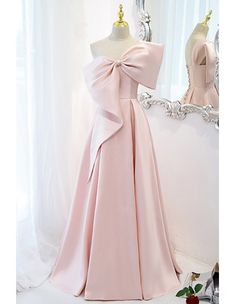 10% off now! stylish formal gown in pink satin with a large bow online. Sheprom offers formal, party, casual & more style dresses to fit your special occasions. Pink Satin Prom Dress, Sweet 16 Party Dress, Detail Couture, Formal Prom Dresses Long, Beading Embroidery, One Shoulder Prom Dress, Formal Prom Dress, 파티 드레스, Evening Dress Floor Length