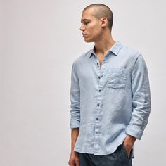 Lightweight Linen Shirt in Open Sky Pigment | James Perse Los Angeles Classic Linen Shirt With Roll-up Sleeves, Linen Shirt With Roll-up Sleeves And Relaxed Fit, Casual Linen Long Sleeve Shirt, Casual Long Sleeve Linen Shirt, Linen Shirt With Roll-up Long Sleeves, Long Sleeve Linen Shirt With Placket, Linen Long Sleeve Shirt With Roll-up Sleeves, Long Sleeve Linen Shirt With Roll-up Sleeves, Linen Button-up Shirt With Roll-up Sleeves