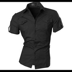 Men's Casual Slim Fit Short Sleeves Dress Shirts Tops 8360 About This Item 100% Cotton Slim Fit Style, If You Want Loose Fit , Please Choose 1 Size Up Machine Or Hand Washable Slim Fit Short Sleeve Designed Stylish Casual Style Black Slim Fit Tops With Pockets, Fitted Shirt With Pockets And Casual Collar, Black Business Shirt With Pockets, Fitted Black Short Sleeve Button-up Shirt, Fitted Black Button-up Short Sleeve Shirt, Black Summer Business Top, Black Summer Tops For Business, Fitted Business Shirt With Pockets, Fitted Black Tops With Pockets