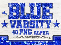 blue and white party flyer with stars in the background for an event or club called blue varsity 40 png alpha