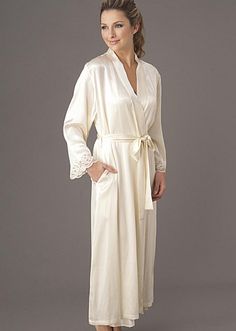 Le Tresor Silk Robe I neeeeeeeeed Elegant Silk Robe For Loungewear, Elegant Wedding Robe With Lace Cuffs, Elegant Fitted Robe For Sleep, Elegant Robe For Mother Of The Bride, Elegant Fitted Sleep Robe, Elegant Fitted Cream Sleepwear, Fitted Long Elegant Sleepwear, Elegant Long Sleeve Sleepwear, Elegant Long Fitted Sleepwear