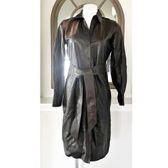 Lauren Ralph Lauren Black Label Leather Dress, 100% Goat Suede, Size 2 New W/Tag, Retail $895 Features: - Leather, Goat Suede - Collar - Midi Length - Long Cuffed Sleeves - Button Front - Fishtail Hem Approximate Measurements Laid Flat - Shoulder To Hem 40” - Underarm To Underarm 19” - Waist (Side To Side) 18” - Shoulder To Shoulder 15” - Sleeve Length 23” Cd-3 Luxury Belted Fall Dresses, Designer Belted Workwear Dress, Luxury Black Business Dress, Designer Fall Workwear Dresses, Designer Workwear Dresses For Fall, Luxury Black Belted Dress, Luxury Long Sleeve Business Dresses, Luxury Business Dresses For Fall, Luxury Formal Midi Dress For Fall