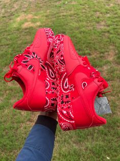 All Red Nike Shoes, Red Bandana Shoes, Bandana Shoes, Glow Shoes, Red Nike Shoes, Car Mechanics, Custom Sneakers Diy, Tie Sneakers, Nike Fashion Shoes