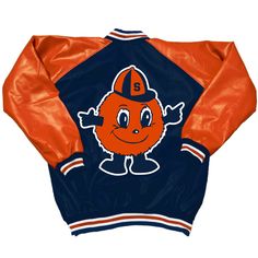 Syracuse Varsity Letterman Jacket Fall Streetwear Leather Jacket With Baseball Collar, Leather Jacket With Baseball Collar For Fall Streetwear, Fall Leather Jacket With Baseball Collar For Streetwear, Varsity Leather Jacket With Long Sleeves, Fall College Outerwear With Contrast Stitching, Sporty Leather Jacket With Baseball Collar For Fall, Fall Varsity Leather Jacket With Baseball Collar, Varsity Leather Jacket For Streetwear, Leather Varsity Jacket With Baseball Collar For Streetwear