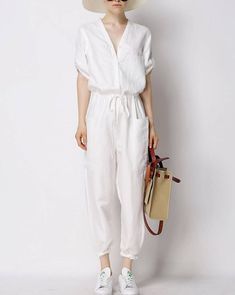 White Jumpsuit Casual, Safari Look, Jumpsuit Linen, Linen Overalls, Jumpsuit Casual, Womens Jumpsuits, Loose Jumpsuit, Linen Romper, Linen Jumpsuit