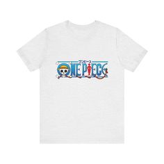 one piece anime logo Fan Merchandise Logo Print T-shirt In Ring-spun Cotton, Fan Merchandise Ring-spun Cotton T-shirt With Logo Print, White Logo Print T-shirt, White Tri-blend T-shirt With Front Print, One Piece Anime Logo, Mens Phone Case, Shotaro Kaneda, Anime Logo, One Piece Chopper