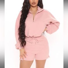 Cropped Sweater Light Pink Gold Zipper Functional Drawstring Brown And Pink, Trending Fashion Outfits, Trending Fashion, Oversized Top, Curve Dresses, Womens Loungewear, Short Set, Rompers Women, Sweater Fashion