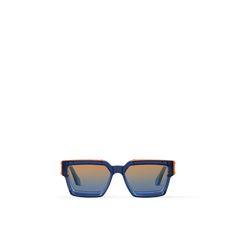 LOUIS VUITTON® - 1.1 Millionaires Sunglasses - Blue Luxury Blue Sunglasses With Uva Protection, Blue Wayfarer Shield Sunglasses With Gradient Lenses, Modern Blue Square Frame Sunglasses, Luxury Blue Wayfarer Sunglasses, Blue Glass Sunglasses For Outdoor, Blue Louis Vuitton, Orange Square, Louis Vuitton Sunglasses, Louis Vuitton Official