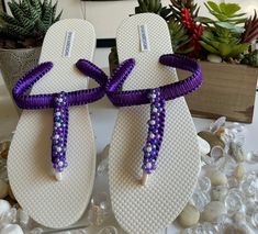 Handmade macrame flip flop Adjustable Purple Flip Flops For Summer, Adjustable Purple Sandals For Beach, Beaded Flip Flops For Spring Beach, Spring Beach Beaded Flip Flops, Spring Beach Flip Flops With Beads, Handmade Flip Flops For Beach In Spring, Casual Beaded Flip Flops For Vacation, Adjustable Purple Sandals For Vacation, Adjustable Beaded Flip Flops For Vacation