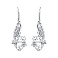 Modern style can easily be yours with these trendy sterling silver CZ ear Pin Climbers. Add the wow factor to your everyday chic looks with a pair of unique and elegant CZ ear Pin Climbers. The design is made to gently caress the outer rim of your ear and they are worn facing upwards and put through the piercing on the bottom of your ear lobe. The look is tasteful, smart and comment provoking. Ear Pin Climbers earrings are this seasons must have piece of sterling silver jewelry and at this very Elegant Silver Ear Cuff With Diamond Accents, Elegant Silver Ear Climbers With Diamond Accents, Elegant Cartilage Earrings For Anniversary, Elegant Sterling Silver Ear Cuff With Diamond Accents, White Ear Cuff For Anniversary, Silver Ear Climbers With Diamond Accents In Sterling Silver, Silver Sterling Silver Ear Climbers With Diamond Accents, Swirl Earrings For Pierced Ears, Silver Fine Jewelry Ear Climbers