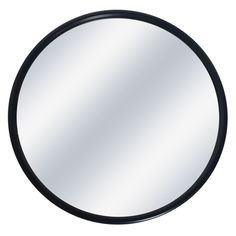 a round mirror is shown with black rims and an oval design on the bottom