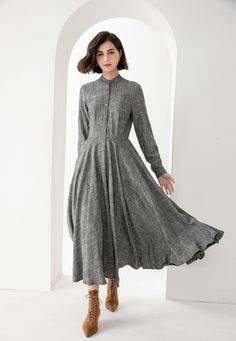 "New arrivals gray maxi Linen shirt dress with pockets for women. DETAILS * 50% linen, 50% cotton blend * Two side big Seam pockets * Right zipper * Button front dress, button up dress * Swing dress * Linen maxi dress * Perfect for Spring, autumn * Wash by hand or machine with cold water, Ironing after dry Model Size: Bust: 85cm(33.4\") Waist: 66cm(26\") Height: 175cm(5'9\") She wears in size XS * Choose CUSTOM Order if you Can't find your size in our size Chart Chang the Length Chang the sleeve Spring Midi Dress With Pockets, Spring Long Maxi Dress With Pockets, Fall Long Sleeve Midi Dress With Pockets, Spring Long Sleeve Maxi Dress With Buttons, Long Sleeve Maxi Dress With Buttons For Spring, Casual Maxi Shirt Dress With Pockets, Winter A-line Solid Color Maxi Dress, Fall A-line Midi Dress With Pockets, Solid Color Maxi Dress For Work