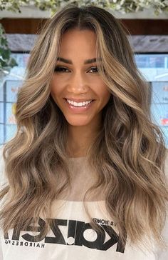 Blonde Hair Color Ideas For Brown Skin, Beige Blonde Brunette, Lightest Brown Hair With Highlights, Blonde Balayage On Brown Girl, Color Formulas For Balayage, Honey Blonde Hair On Black Hair, Dark Brown To Honey Blonde Balayage, Blonde Hair Color Ideas For Dark Skin, Mostly Blonde Hair With Brown