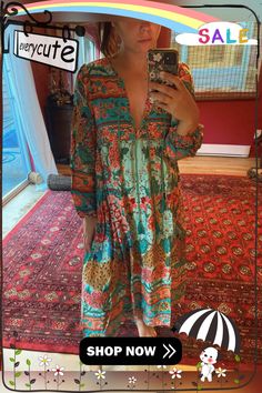 Vintage Chic Fashion Women Long Sleeve Tassel Red Floral Print Beach Bohemian Maxi Dresses Ladies Cotton Pleated Boho Dress Robe Red V-neck Boho Hippie Dress, Hippie Maxi Dress With Tassels For Summer, Red Boho Dress For Summer Beach Cover-up, Vibrant Green V-neck Maxi Dress, Long Sleeve Boho Print Maxi Dress For Beach Season, Red Long Sleeve Maxi Dress For Beach Cover-up, Hippie Long Sleeve Boho Dress For Beach Season, Hippie Boho Long Sleeve Dress For Beach Season, Summer Long Sleeve Orange Boho Dress