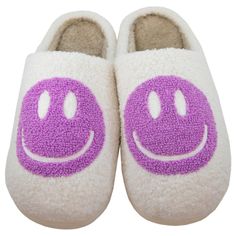 You're going to LOVE our Orchid Happy Face Sherpa Slippers, where cozy meets playful charm. Designed by Katydid, these slippers feature the classic large happy face but with a delightful twist - a rich orchid hue that adds a pop of color to your loungewear. The plush sherpa material ensures your feet stay warm and pampered, making these slippers a must-have for relaxation. Whether you're unwinding at home or adding a fun touch to a casual outfit, these Orchid Happy Face Sherpa Slippers are the p Pinkity Drinkity, Smiley Slippers, Preppy Christmas List, Smiley Face Slippers, Aesthetic Pngs, Cool Bathroom, Retro Smiley Face, My Christmas Wishlist, Indoor Outdoor Slippers