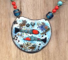 Tropical Whale Enamel Pendant Necklace, Artisan Turquoise Red Long necklace, Sea side Jewelry Handmade by AnnaArt72 Awesome Tropical Fish Sea side Necklace for layering necklace, size 27" materials   handmade ( by me ) enamel fish pendant, hand painted in hot enamel technique, 2.75" by 2.25" in size   natural turquoise magnesite stones, red shell beads, Czech glass fish beads   gold plated metal clasp and findings    Your handmade enamel Fish Necklace will come in a gift box back to my shop link Fish Beads, Fish Sea, Fish Necklace, Fish Pendant, Sea Side, Polymer Crafts, Glass Fish, Necklace Size, Layering Necklace