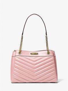 Whitney Medium Quilted Tote Bag | Michael Kors Dinner Plans, Quilted Tote Bags, Michael Kors Outlet, Quilted Totes, Chic Handbags, Black White Pink, Quilted Leather, Everyday Essentials, Pink Bag