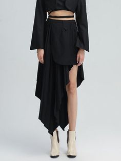 Leema Pleated Asymmetrical Skirt – ClosetBlues Black A Line Skirt, Pleated Fashion, Latest Designer Dresses, Patchwork Skirt, Skirt For Women, Irregular Hem, Hem Skirt, Asymmetrical Skirt, A Line Skirts