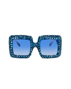 Designed and produced in very limited, small quantities, these fabulous funglasses are as one-of-a-kind as you are. Crafted in an oversized & groovy vintage inspired square shape, the translucent dark blue frames are hand embellished with all-over individual AB royal blue iridescent rhinestones along the front face for a unique and dramatic, sparkling look. The blue tinted lenses make the view even that more fabulous! These out-of-this-world funglasses ship with a cleansing cloth and shear prote Blue Frames, Resort Collection, Swim Accessories, Godmother, Square Shape, How To Feel Beautiful, Baby Month By Month, Royal Blue