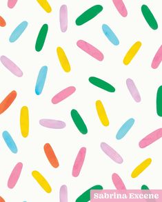 colorful sprinkles on white background with the words sabra excene