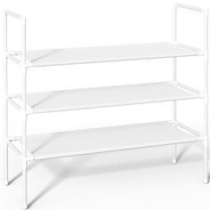 the three tiered shelf is white in color