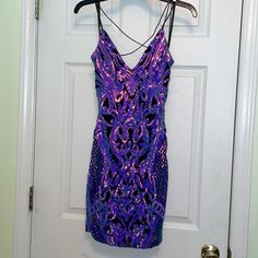 Absolutely Stunning Body Fitting Sequin Dress Never Worn.Nwot Windsor Size Xs. Purchased For My Daughter For Homecoming Dance. However, She Ended Up Not Going Such A Waste Just To Leave On A Hanger, So Beautiful Shiny Catches The Light Very Well. Purple Pink Black Blue. Please Refer To All Photos For More Details And Thank You. Glow In The Dark Dress Neon, Sparkly Purple Hoco Dress, Dark Purple Hoco Dress, Purple Hoco Dress, Purple Hoco, Purple Sequin Dress, Purple Homecoming Dress, Hoco Dress, Homecoming Dance