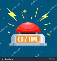 quiz time sign with red dome and stars on blue background stock photo royaltyvector