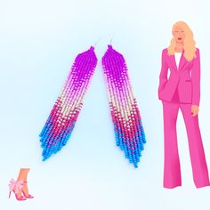 Barbie style earrings Pink blue seed bead earrings Gradient - Etsy Украина Summer Fringe Dangle Chandelier Earrings, Trendy Fringe Drop Earrings, Colorful Dangle Beaded Earrings For Party, Summer Party Beaded Earrings With Dangling Beads, Party Beaded Fringe Earrings Adjustable, Summer Party Beaded Fringe Earrings, Summer Beaded Fringe Tassel Dangle Earrings, Summer Beaded Fringe Tassel Earrings, Trendy Beaded Chandelier Earrings