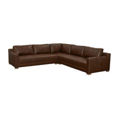 a brown leather sectional sofa on a white background