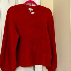 Nwt Beautiful Jcrew “Extra Soft” Crew Neck Sweater. Rust Color.Loose Ribbed.Puff Sleeves. Can Be Worn Dressy Or Casual. Size Large Womens Red Sweater, Red Striped Sweater, Blush Pink Sweater, Womens Knit Sweater, Merino Sweater, Fall Sweater, Poshmark Finds, Womens Cashmere, Red Sweater