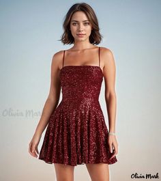 Olivia Mark - Stylish and Casual Sequin Letter Sundress with a Hint of Sensuality Plus Size Red Dress, Sequin Short Dress, Casual Glam, Cocktail Dress Vintage, Red Evening Dress, Spaghetti Strap Maxi Dress, Mini Dress Formal, Red A, Women's Evening Dresses