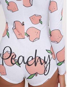 Peachy Women Sexy Long Sleeve Button up Romper Sleepwear Pajamas With cartoon peaches Button Up Romper, Holly Hobbie, Sleepwear Pajamas, Peaches, 1 Piece, Pajamas, Button Up, Rompers, Couture