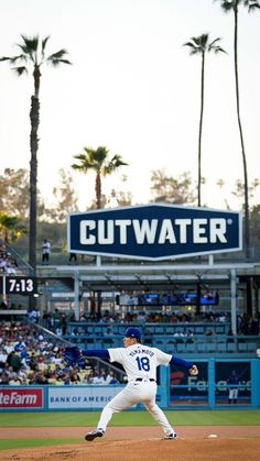 MLB LA Dodgers star pitcher Yoshi Yamamoto throwing a pitch from the mound with the Dodgers stadium aesthetic in the background Yamamoto Dodgers, La Dodgers Wallpapers, Los Angeles Dodgers Wallpapers, Dodgers Aesthetic, Dodgers Wallpaper, Yoshi Yamamoto