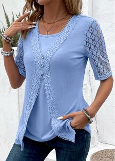 Color:Dusty Blue;Size:S;Size:M;Size:L;Size:XL;Size:XXL;Package Contents:1 X T Shirt;Occasion:Other;Style:Bohemian; Blue Solid Color Crew Neck Blouse, Light Blue Short Sleeve Blouse For Fall, Fall Light Blue Short Sleeve Blouse, Stretch Blue Solid Color Blouse, Solid Color Tops For Summer, Light Blue Solid Color Top For Spring, Solid Light Blue Top For Spring, Solid Color Short Sleeve Top For Layering, Short Sleeve Solid Color Top For Layering