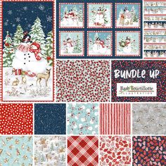 a collection of christmas themed papers with snowmen, trees and santa's sleighs