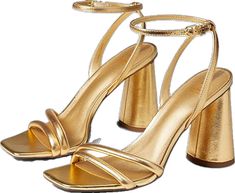 Gold Sandals With Sculpted Block Heel, Summer Gold Block Heels With Sculpted Heel, Gold Block Heels With Sculpted Heel For Summer, Gold Sandals With Block Heel, Chic Gold Block Heels With Ankle Strap, Chic Gold Ankle Strap Block Heels, Gold High Block Heels With Sculpted Heel, Chic Gold Block Heels With Sculpted Heel, Chic Gold Block Heels With Open Heel