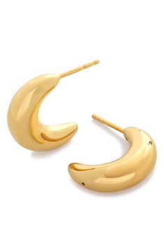 A half-hoop silhouette gives a classic look from the front and a modern crescent shape from the side of these 18-karat gold-vermeil hoops. Exclusive US retailer 3/4" drop; 1/4" width Post back Sterling silver/recycled 18k-gold plate Imported This brand is certified with the Butterfly Mark, which identifies luxury brands that adhere to social and environmental best practices This brand meets Nordstrom Responsible Brands criteria: brand adheres to responsible social and environmental practices Elegant Crescent Huggie Earrings, Modern Gold Crescent Hoop Earrings, Yellow Gold Crescent Earrings Tarnish Resistant, Modern Crescent Yellow Gold Hoop Earrings, Tarnish-resistant Crescent Yellow Gold Earrings, Modern Gold Crescent Earrings, Gold Half Moon Hoop Earrings, Modern Crescent Hoop Earrings, Pierced, Modern Crescent Shaped Pierced Hoop Earrings