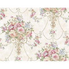 a floral wallpaper with pink and blue flowers