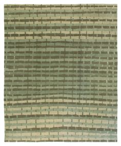 an area rug with green and beige stripes on it, in the shape of rectangles