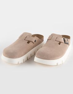 Birkenstock Papillio Boston Chunky Clogs. A Chunky Platform Sole Takes The Boston Clog's Iconic Design To New Heights—and Your Style Along With It. Velvety Suede Feels As Classic As The Original, With Fresh Perspective From The Platform Below. Designed Around A Contoured Footbed, This Style Only Feels Better With Wear. Contoured Cork-Latex Footbed Creates Custom Support With Wear. Classic Suede Upper. Suede Footbed Lining Helps Keep You Comfortable. Platform Eva Sole. Adjustable Strap With Metal Pin Buckle. Approximate Platform Height: 1". Imported. Chunky Clogs, Birkenstock Papillio, Boston Clogs, Flannel Sweatshirt, Graphic Trends, Fresh Perspective, Lug Sole Boots, The Platform, Mens Trends