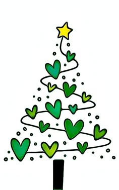 a drawing of a christmas tree with hearts on it