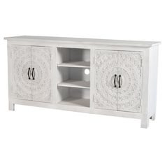 a white cabinet with two doors and drawers