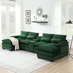 The Gexpusm 123" U-shaped Combination Sofa is the epitome of modern elegance and comfort. This luxurious sofa set is designed to cater to your relaxation needs with its double chaise feature, allowing for ample stretching space. The sleek and contemporary design of this sofa set will effortlessly enhance any living room decor. Color: Green. Green Sectional, U Shaped Couch, Sleeper Couch, U Shaped Sectional Sofa, Upholstered Couch, Shaped Sofa, U Shaped Sofa, Traditional Sofa, Modern Sofa Sectional