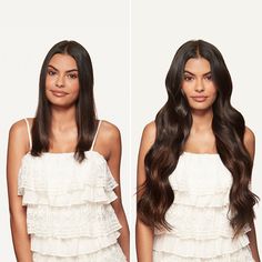 Before and after adding 24" Off Black Balayage Luxy Hair Extensions Off Black Balayage, Balayage Transformation, 24 Inch Hair Extensions, Long Balayage, Balayage Hair Extensions, Black Balayage, Hair Extensions Long, Longer Thicker Hair, Luxy Hair Extensions