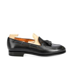 TASSEL LOAFERS IN BLACK VITELLO Black Slip-on Tassel Loafers With Rubber Sole, Black Slip-on Tassel Loafers With Leather Sole, Black Tassel Loafers With Rubber Sole, Black Tassel Loafers With Leather Sole, Black Plain Toe Loafers With Leather Sole, Black Wingtip Loafers For Galas, Black Tassel Loafers With Rubber Sole And Moc Toe, Black Tassel Loafers With Moc Toe And Rubber Sole, Black Moc Toe Tassel Loafers With Rubber Sole