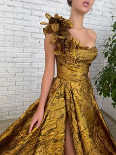 Foliage Crown Gown | Teuta Matoshi Teuta Matoshi, Gorgeous Bridesmaid Dresses, African Models, Fashion Design Patterns, Beautiful Prom Dresses, Grad Dresses, Dinner Dress, Gowns Of Elegance, Brocade Fabric