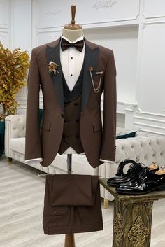 Brown Suits Men 3 Piece Slim Fit One Button Wedding Groom Party Wear Coat Pant, Peak Lapel, Brown Tux, Brown Slim Fit Peak Lapel Tuxedo Brown Elegant Wedding Tuxedo, Brown Three-piece Wedding Suit, Formal Brown Blazer For Wedding, Brown Tuxedo Suit For Wedding, Wedding Three-piece Suit, Three-piece Tuxedo Suit For Wedding, Wedding Three-piece Tuxedo Style Suit, Wedding Three-piece Single Breasted Tuxedo Suit, Three-piece Single Breasted Tuxedo Suit For Wedding