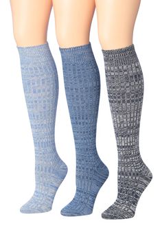 PRICES MAY VARY. Size: Fits shoes 6-10; Sock size 9-11, Ensuring a great fit for most women's feet. Package: Each package includes a set of 3 pairs of these stylish knee-high socks, providing you with multiple options to complete your outfits. Design: These socks showcase a classic ribbed pattern with contrasting space dye in luminous sky and midnight slate, adding a stylish touch to your winter wardrobe. Wool Blend: Crafted from a soft and warm wool blend, these socks offer exceptional comfort Comfortable Knee-high Legwear For Fall, Casual Comfortable Knee-high Socks, Comfortable Fitted Knee-high Socks, Casual Fitted Knee-high Socks, Comfortable Knee-high Socks, Fitted Blue Socks For Fall, Comfortable Fitted Over-the-knee Socks, Fitted Mid-calf Stockings For Fall, Comfortable Stretch Knee-high Socks