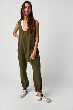 High Roller Jumpsuit | Free People High Roller, Green Jumpsuit, Jumpsuit Outfit, Cardigan Top, Denim Jumpsuit, Low Back, Swimwear Tops, Boho Outfits, Scoop Neckline